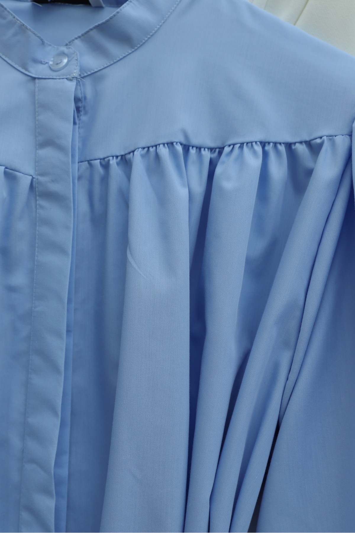 Gizli Düğmeli Kuşaklı Poplin Tunik -Bebe Mavi