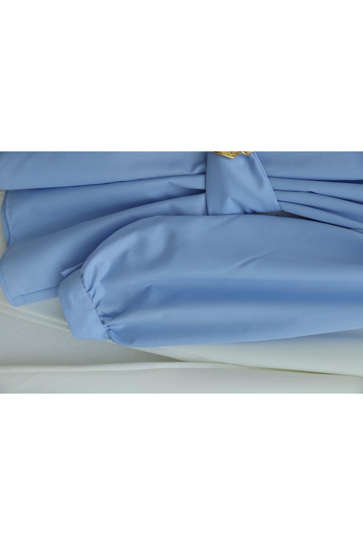 Gizli Düğmeli Kuşaklı Poplin Tunik -Bebe Mavi