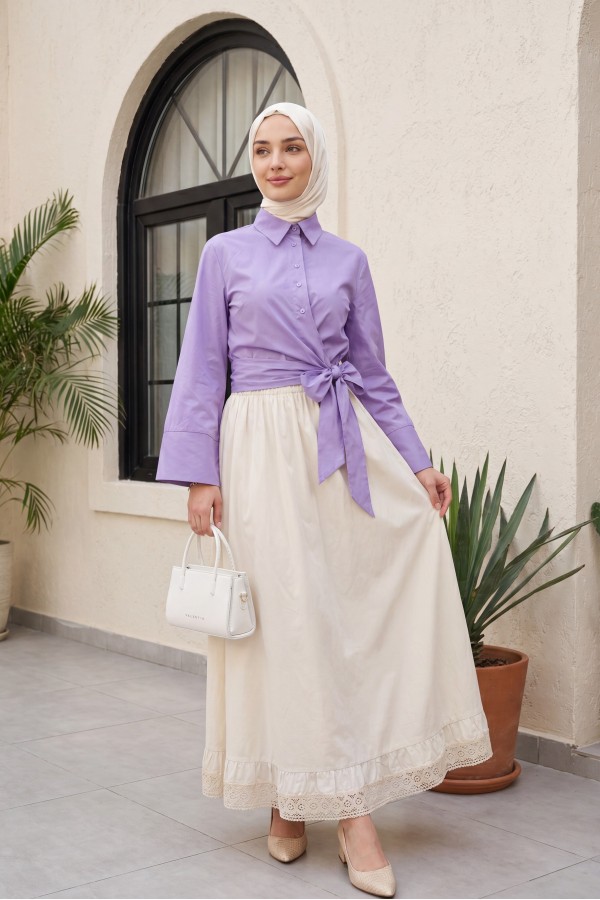 Side Tie Spanish Cufflink Shirt    -Lilac