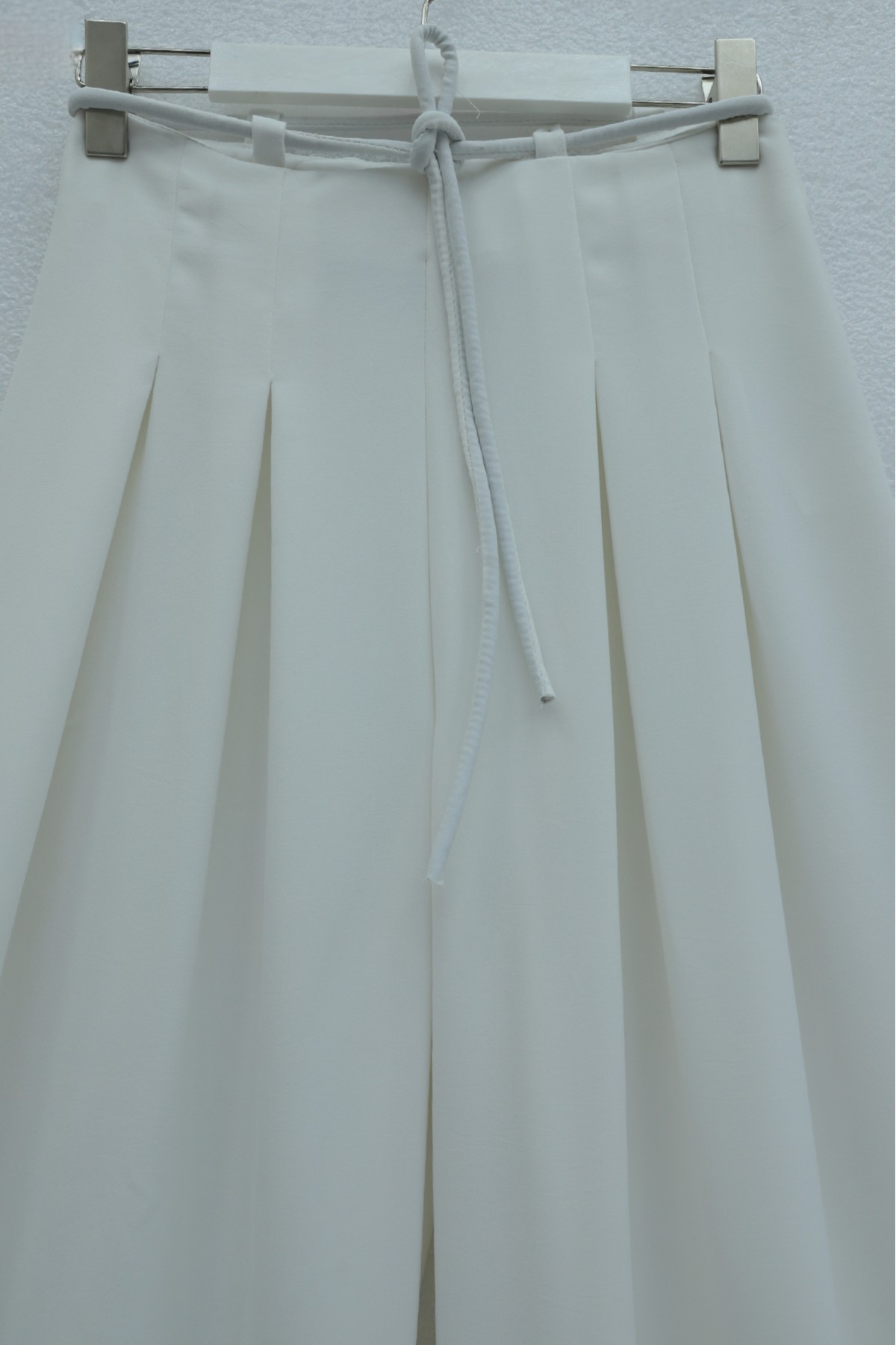 Imported Crepe Pants with Drawstring Waist and Wide Legs -White