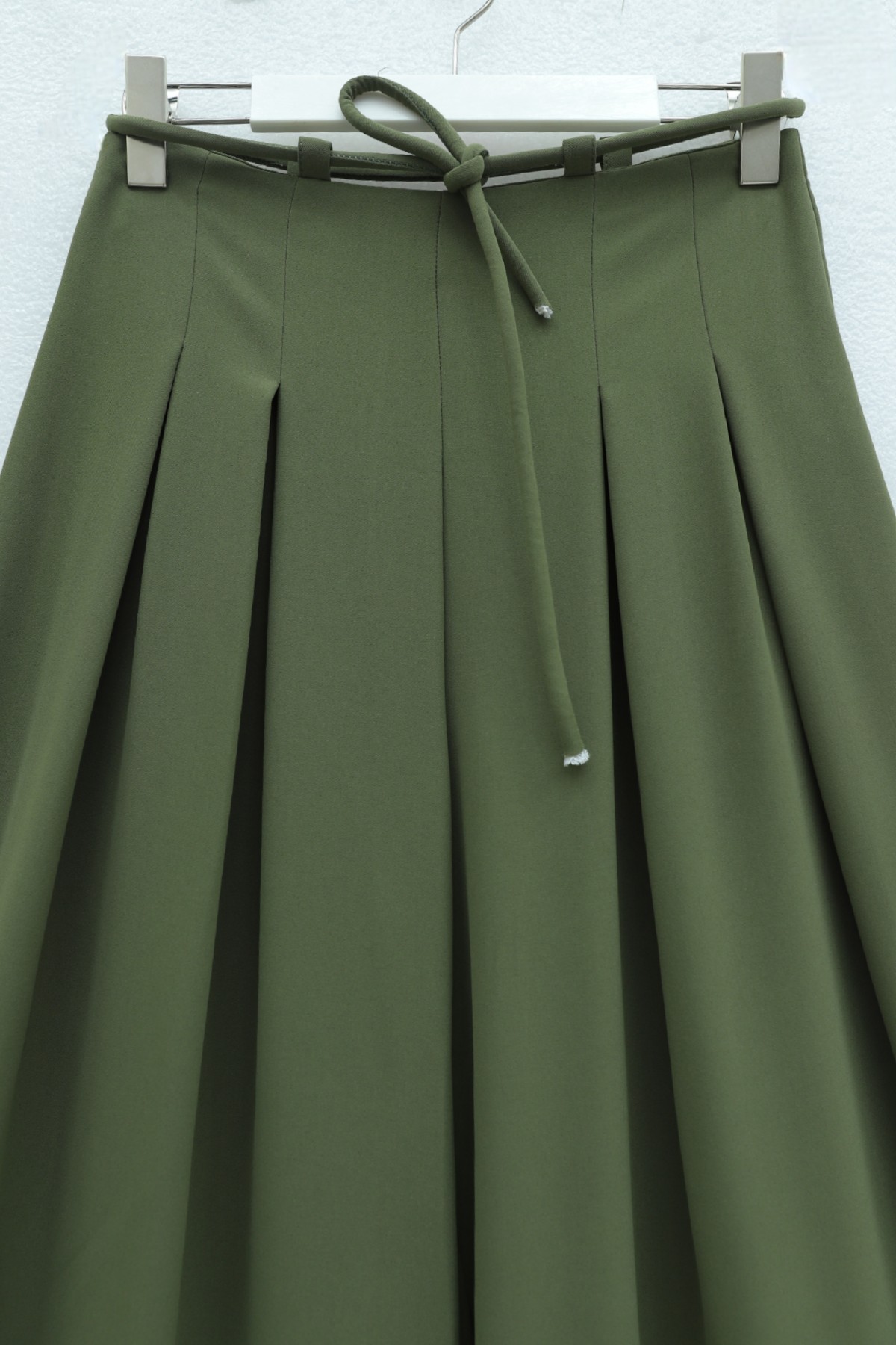 Imported Crepe Pants with Drawstring Waist and Wide Legs -Khaki