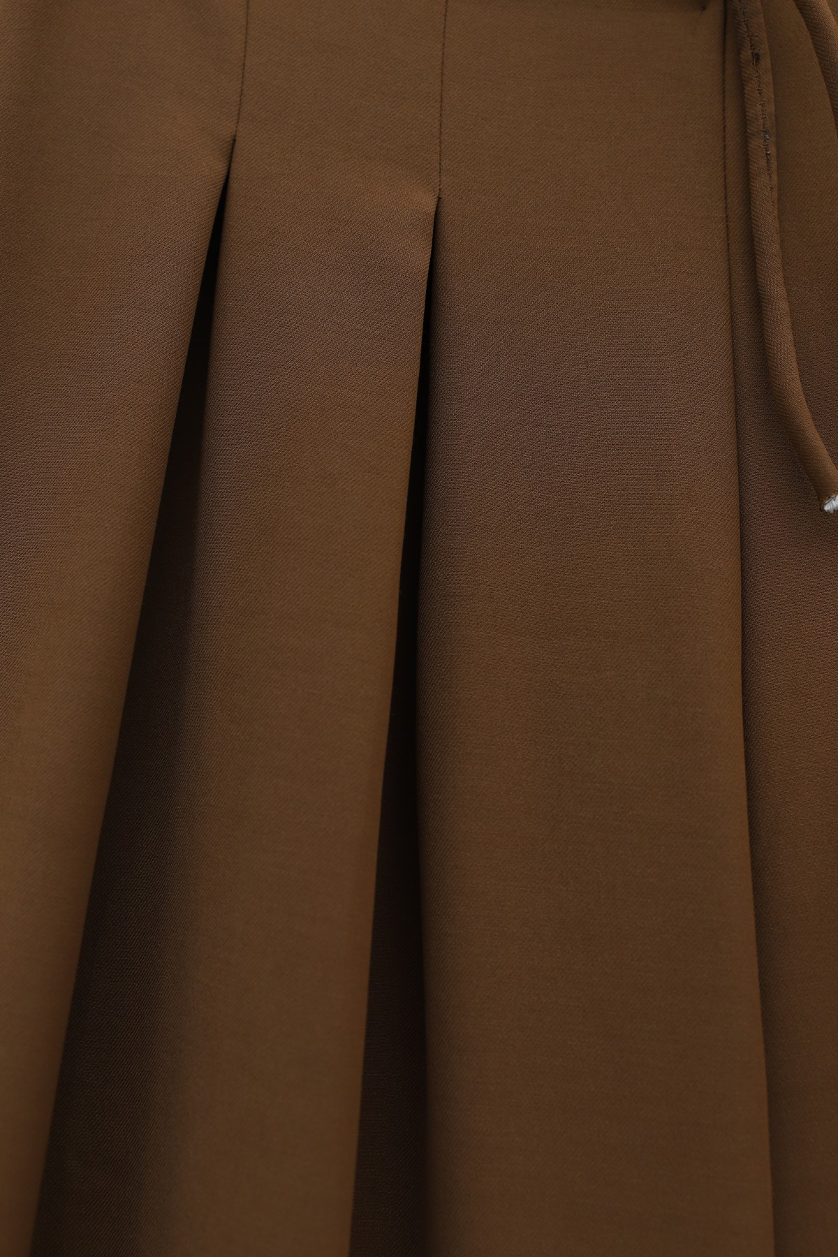Imported Crepe Pants with Drawstring Waist and Wide Legs -Brown