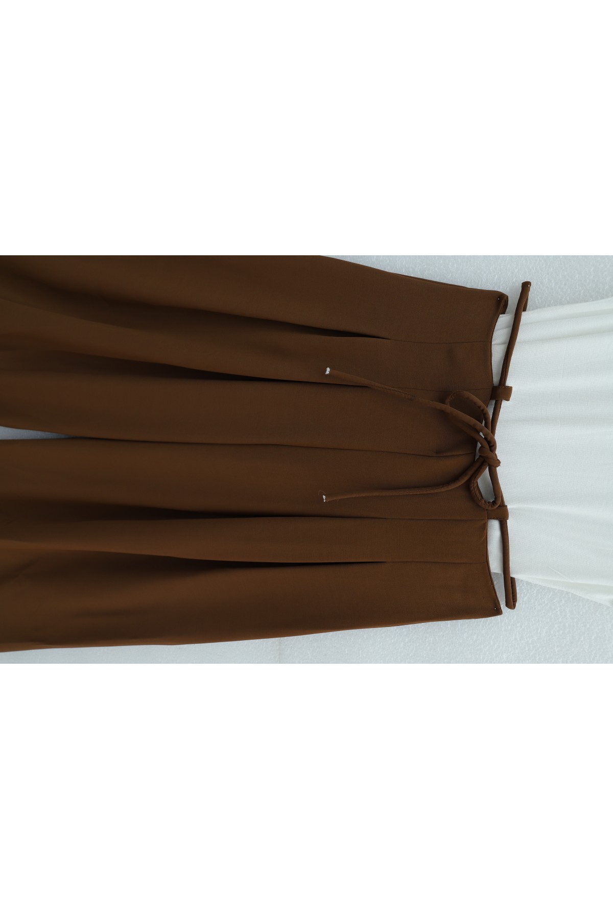 Imported Crepe Pants with Drawstring Waist and Wide Legs -Brown