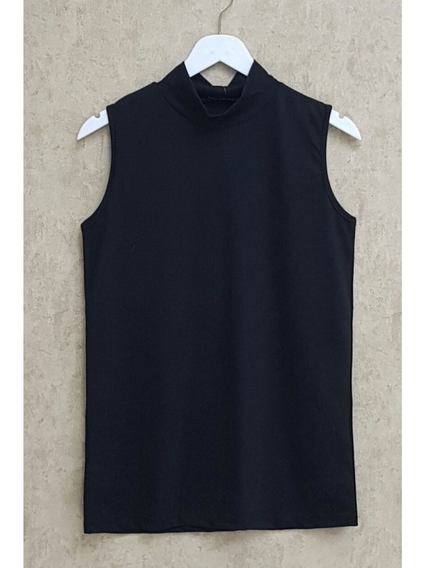 Yarım Boğazlı Sıfır Kol İçlik -Siyah