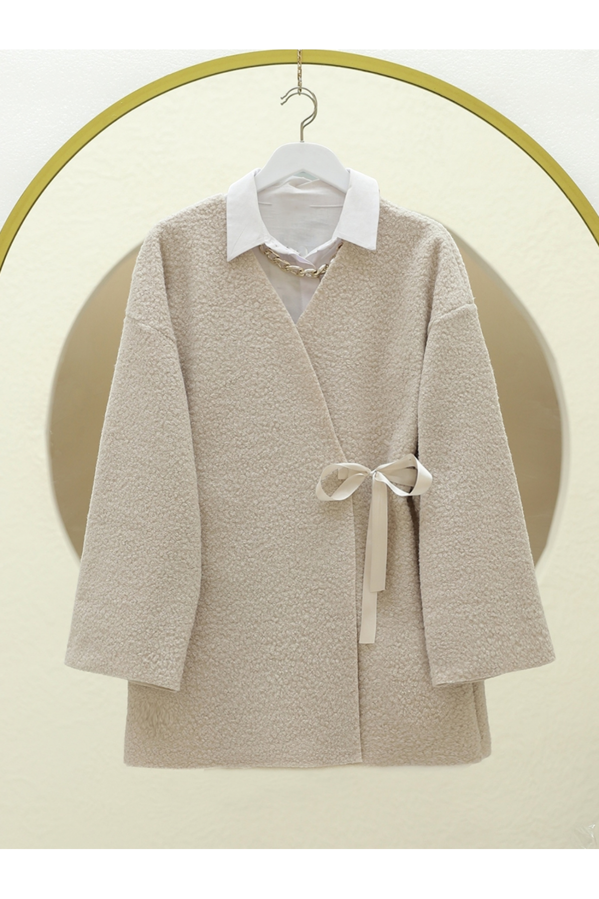 Yandan Bağlamalı Buklet Kimono -Taş