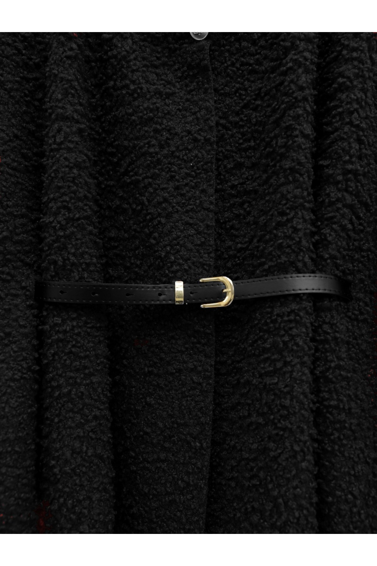 Single Button Belted Boucle Poncho -Black