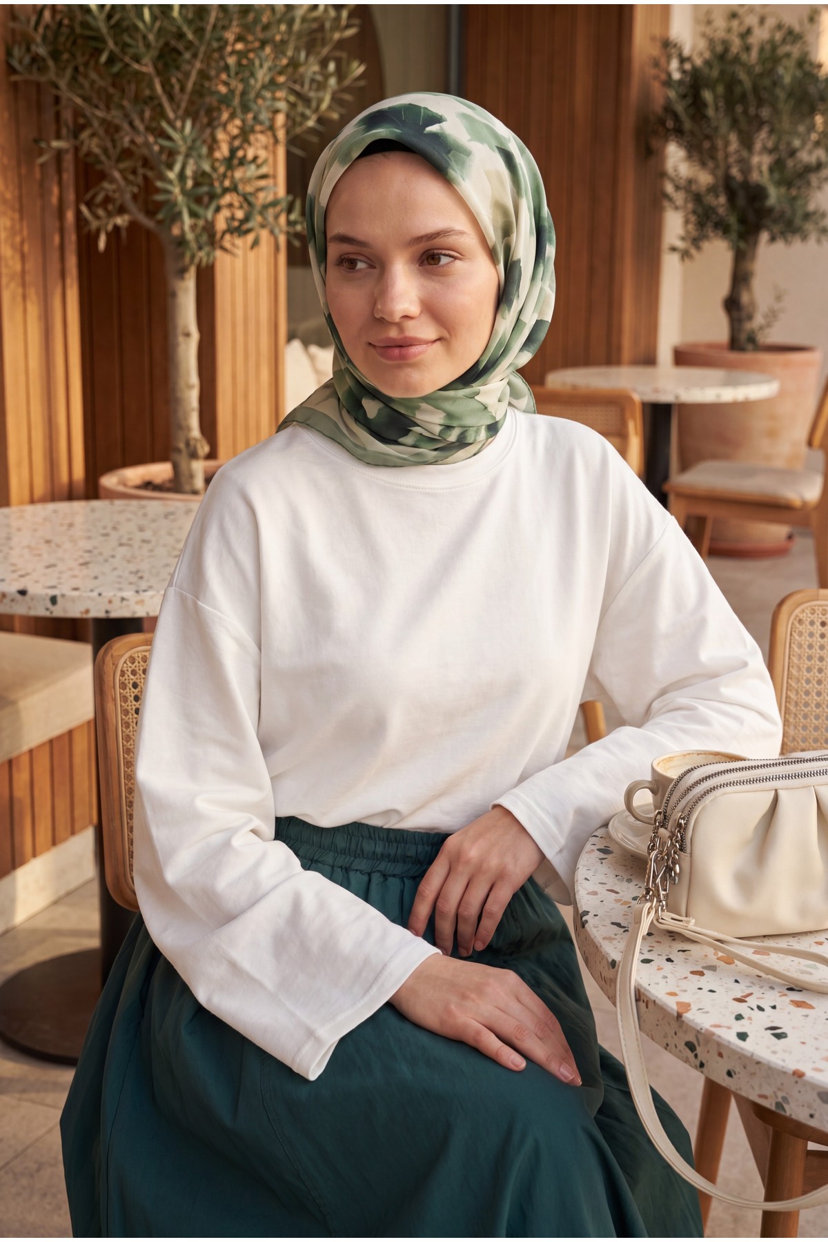Round Neck Loose Fit Cotton Blouse  -White