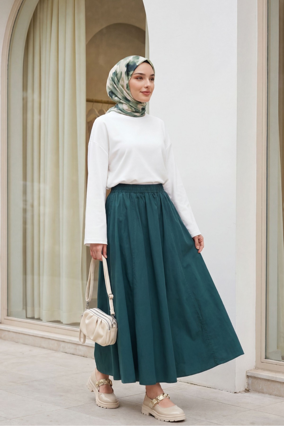 Round Neck Loose Fit Cotton Blouse  -White