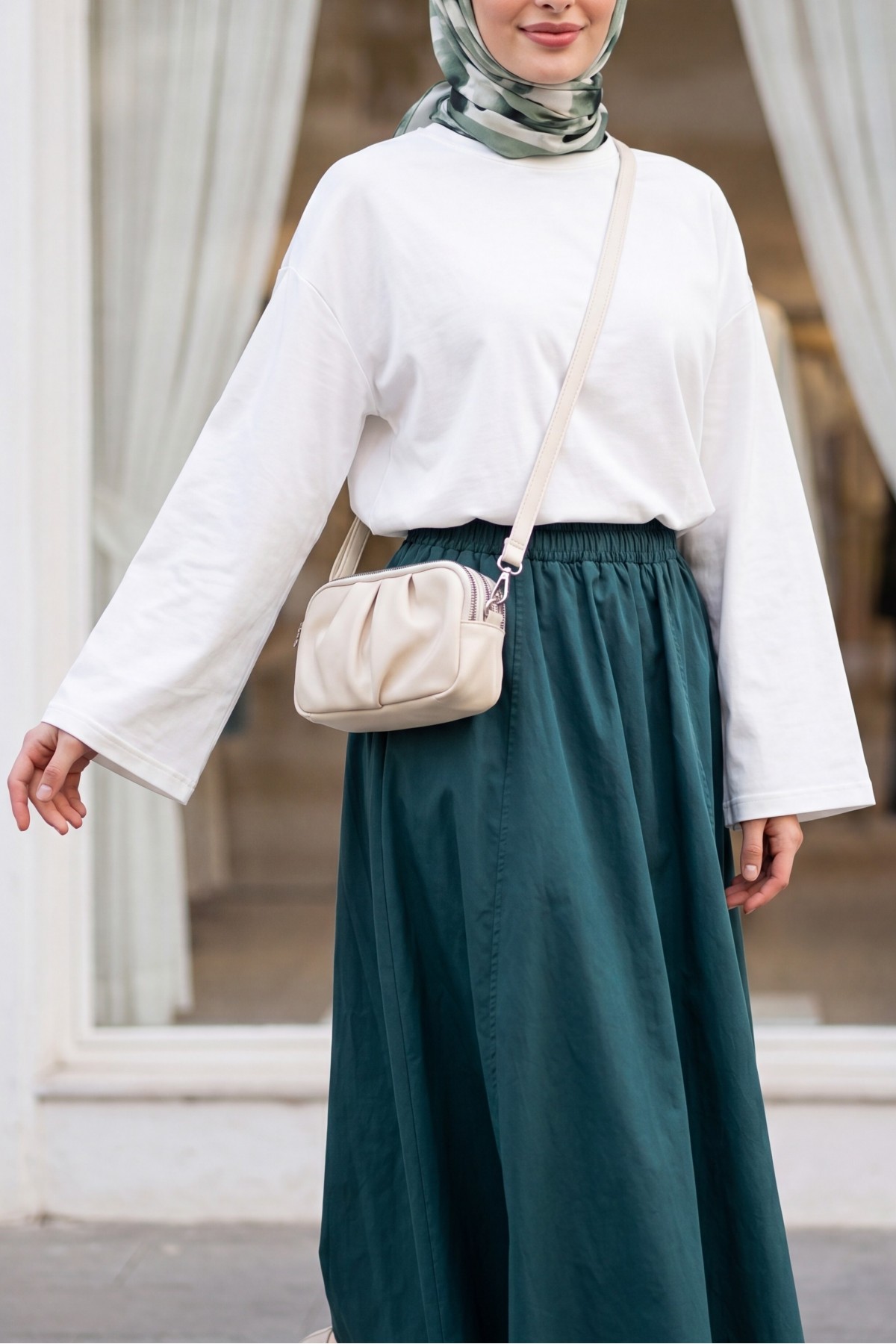 Round Neck Loose Fit Cotton Blouse  -White