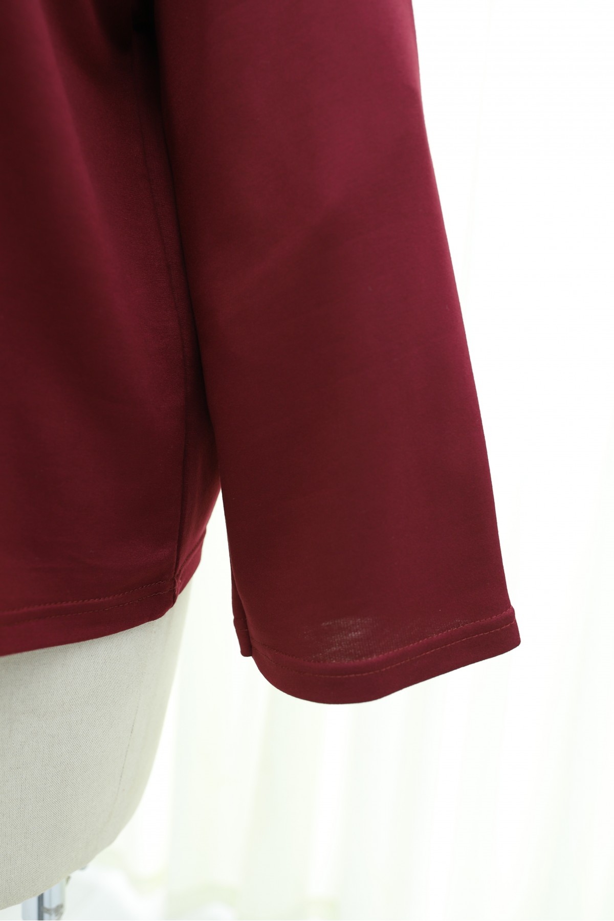 Round Neck Loose Fit Cotton Blouse  -Maroon