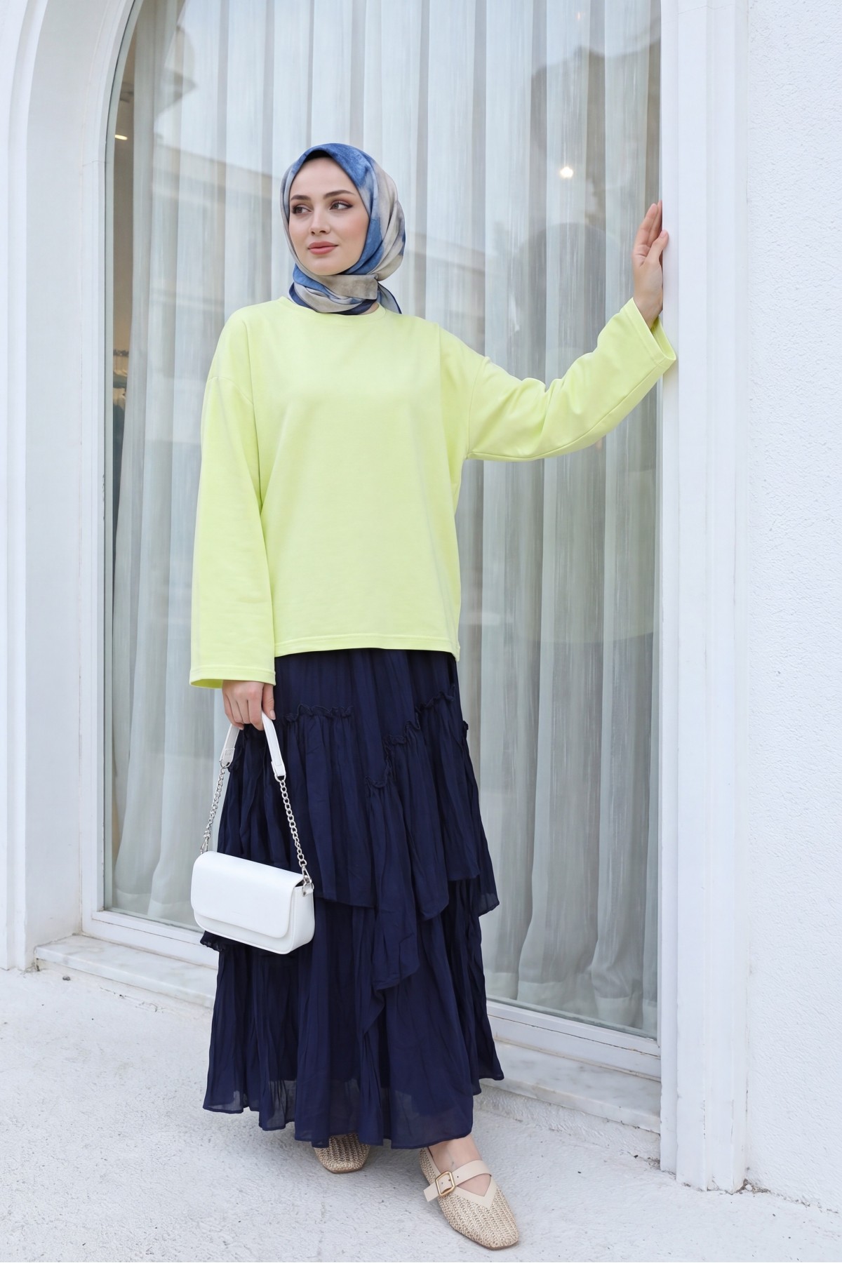 Round Neck Loose Fit Cotton Blouse  -Light yellow