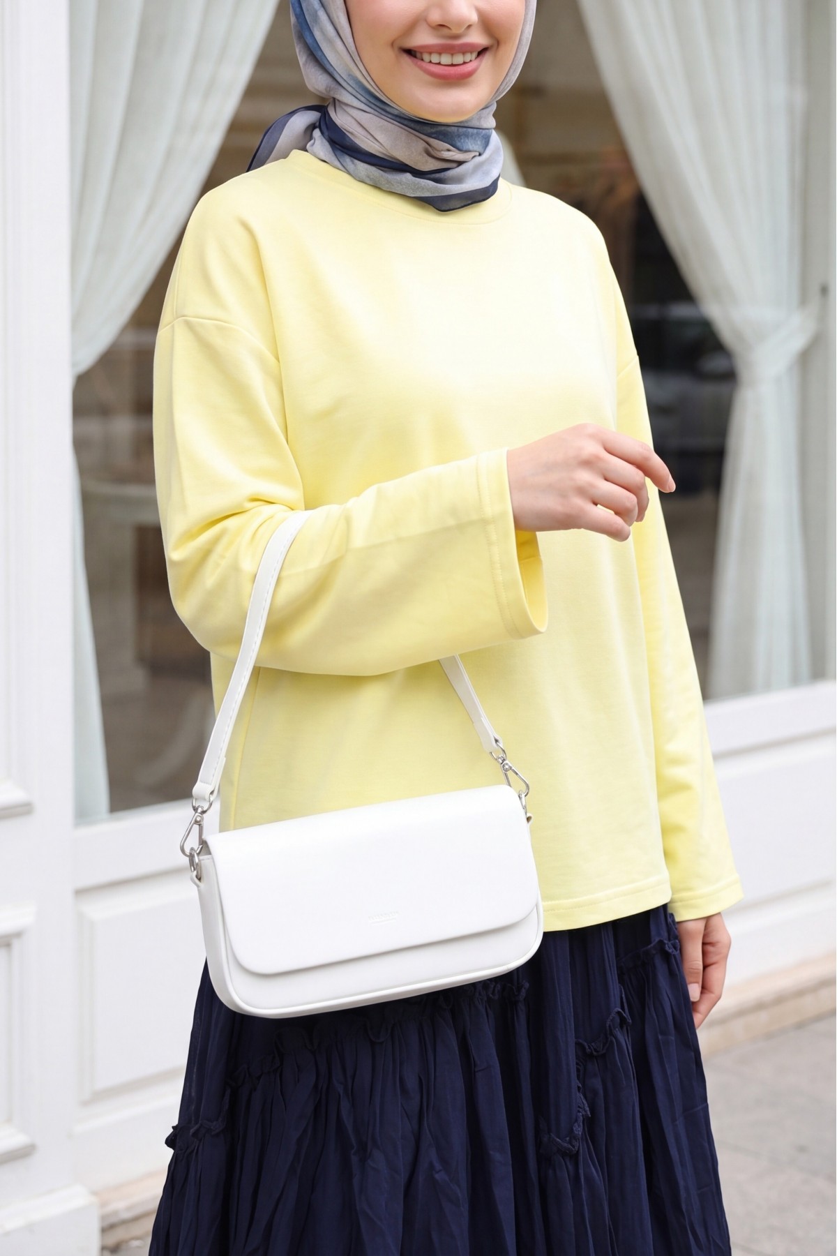 Round Neck Loose Fit Cotton Blouse  -Light yellow