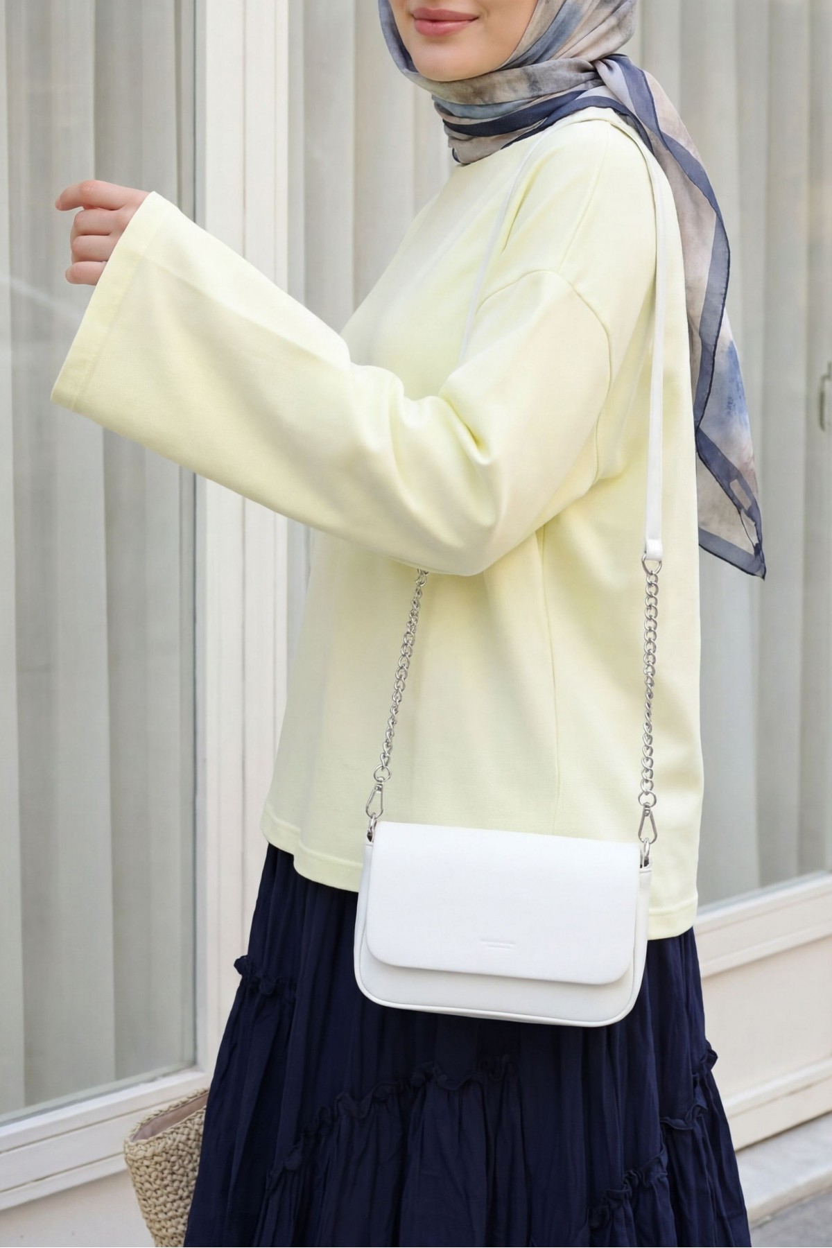 Round Neck Loose Fit Cotton Blouse  -Light yellow