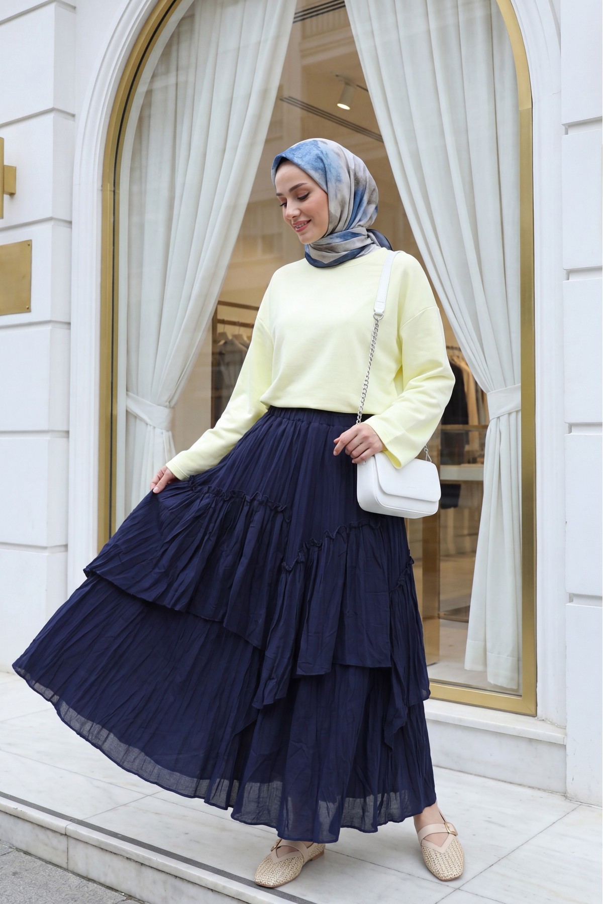 Round Neck Loose Fit Cotton Blouse  -Light yellow