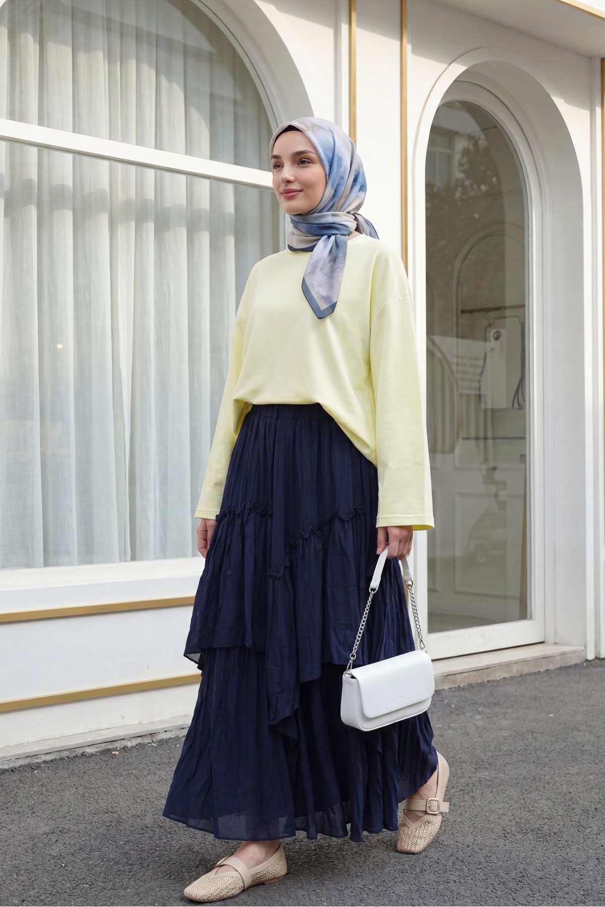Round Neck Loose Fit Cotton Blouse  -Light yellow