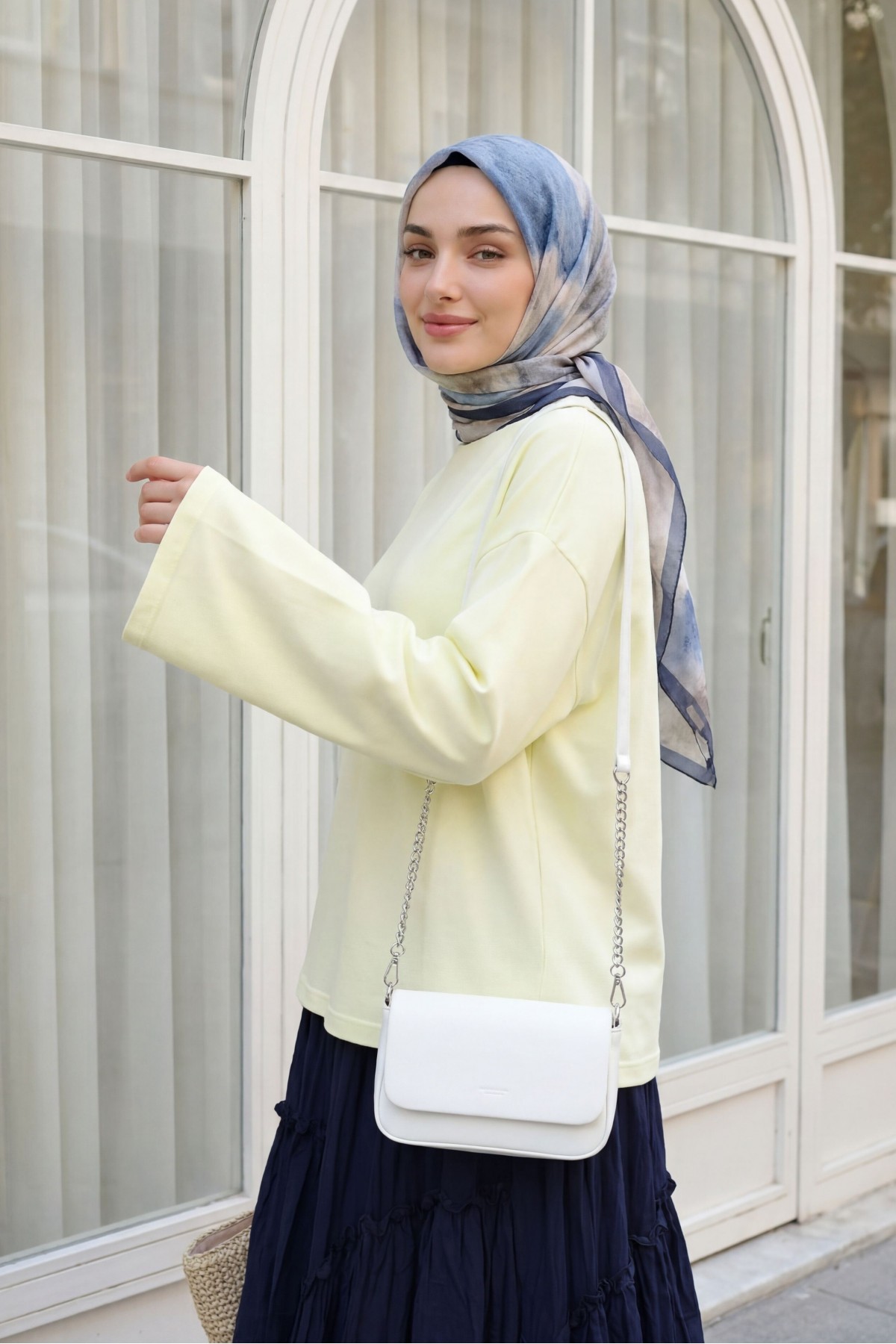 Round Neck Loose Fit Cotton Blouse  -Light yellow