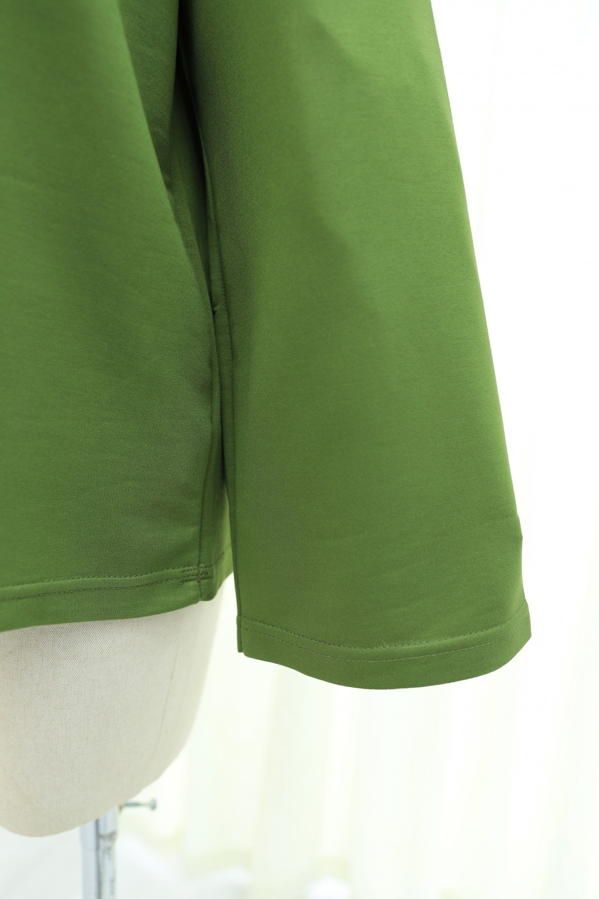 Round Neck Loose Fit Cotton Blouse  -Dark green