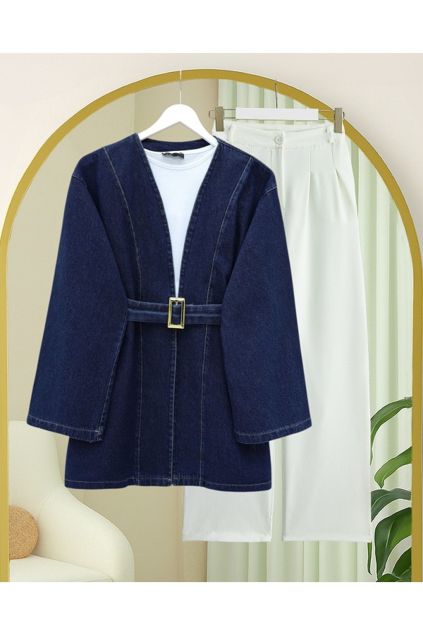 Beli Kemerli Kot Kimono -Laci