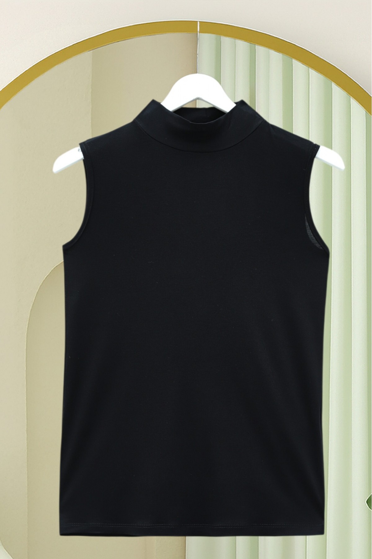 Stand-collar sleeveless cotton undershirt -Black