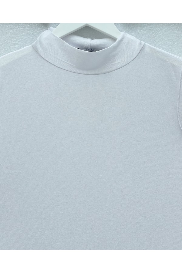 Stand-collar sleeveless cotton undershirt -White
