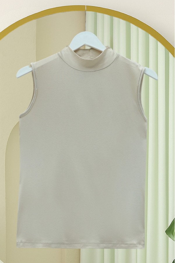 Stand-collar sleeveless cotton undershirt - Beige