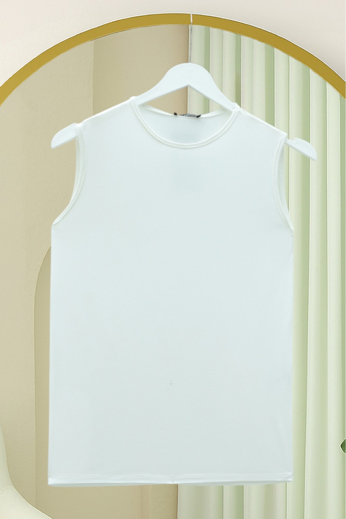 Sleeveless Crew Neck Cotton Undershirt -Ecru