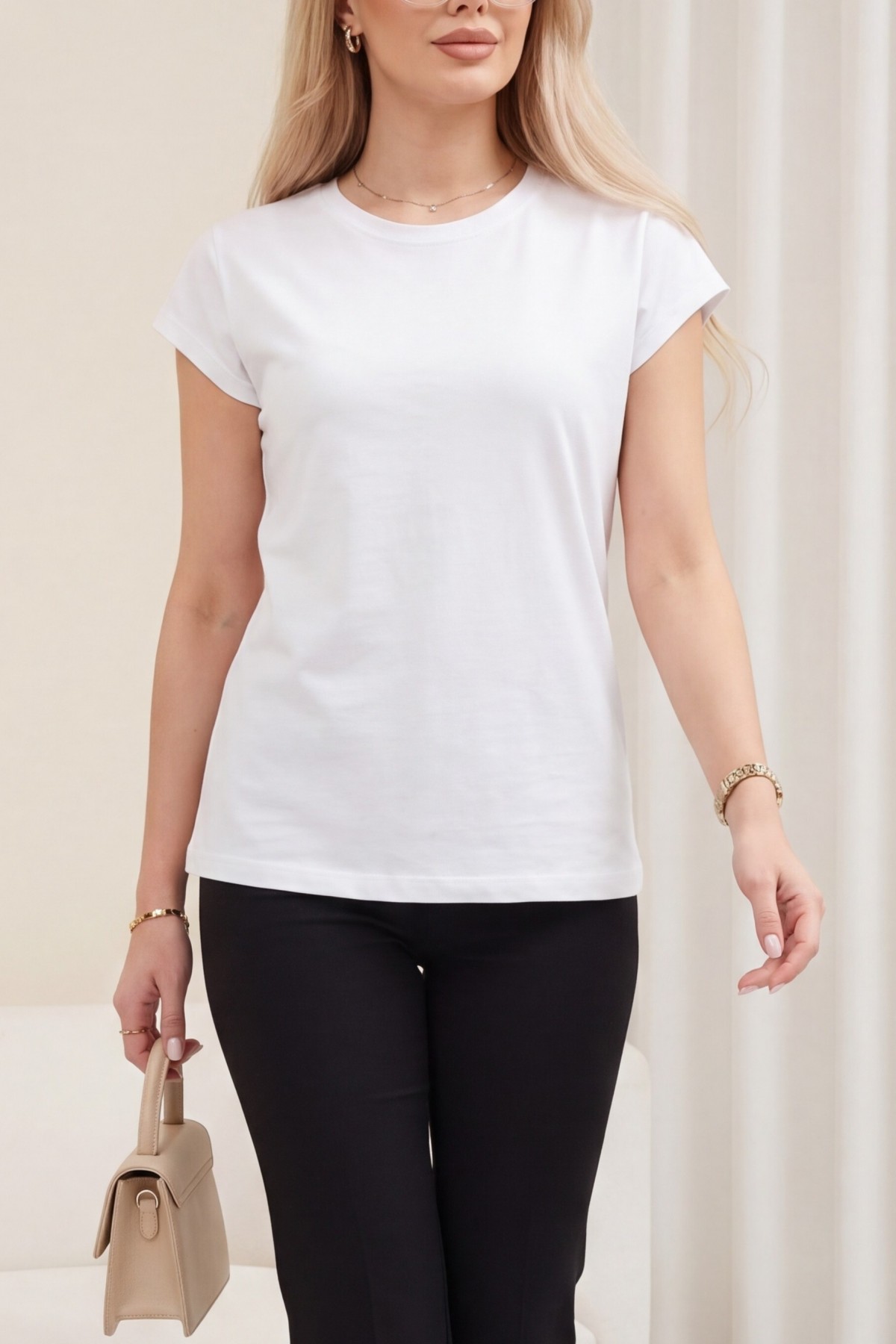 Crew Neck Short Sleeve Cotton Undershirt -Ecru