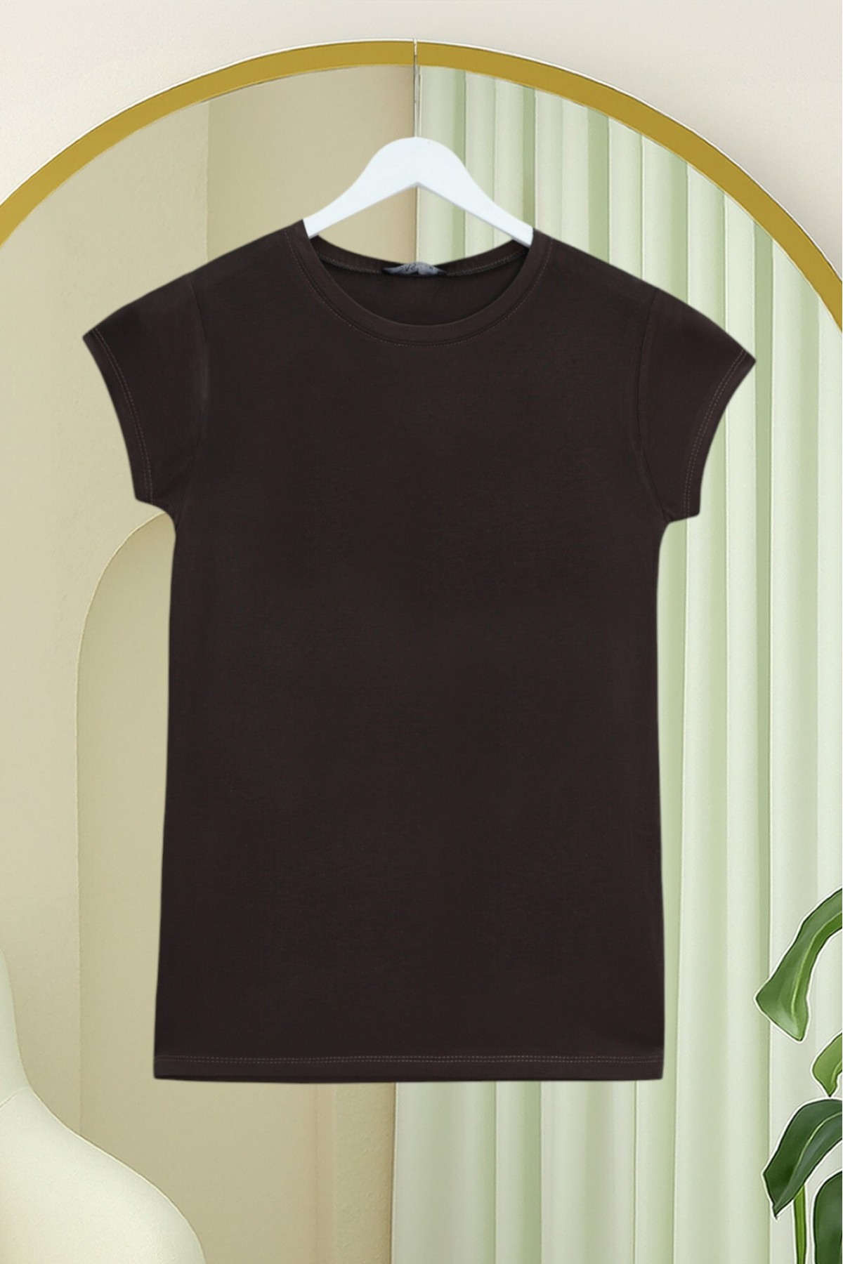 Crew Neck Short Sleeve Cotton Undershirt -Brown