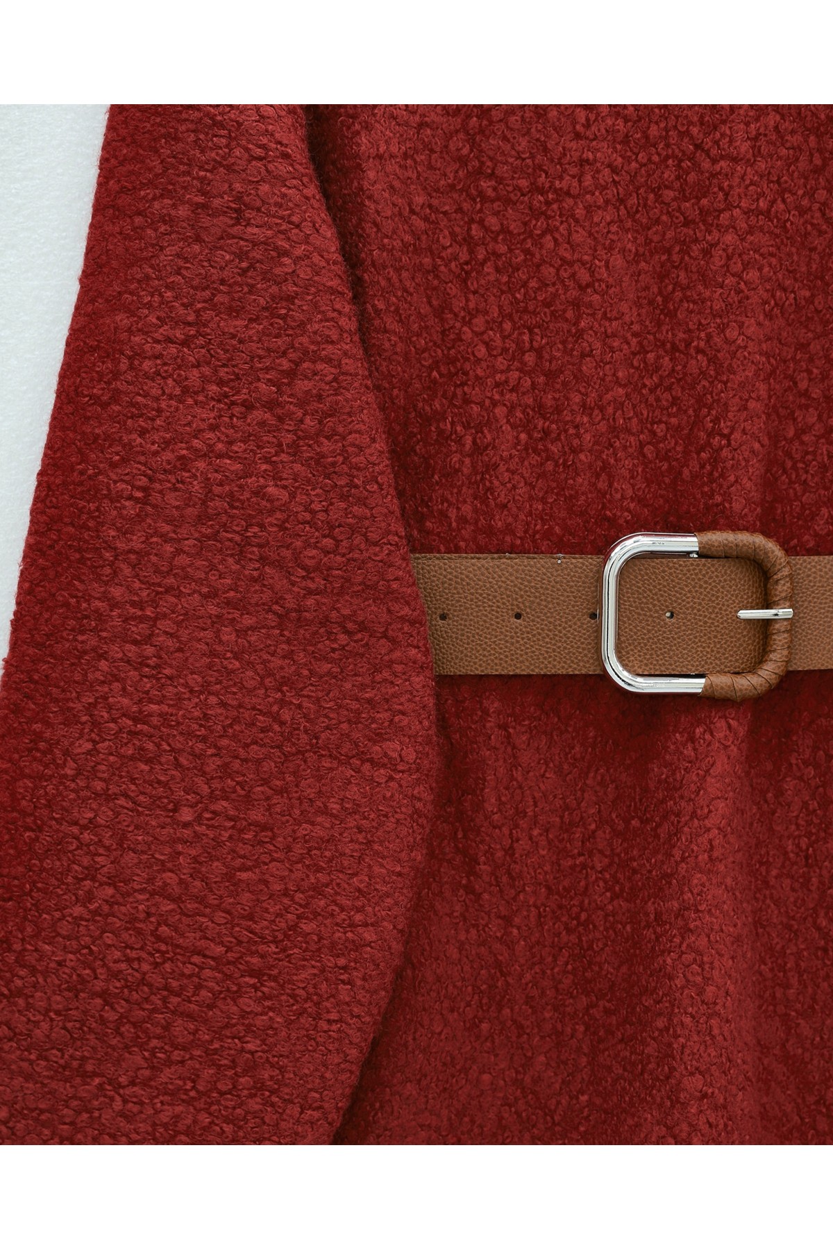 Thick  Belted Boucle Sweater -Maroon