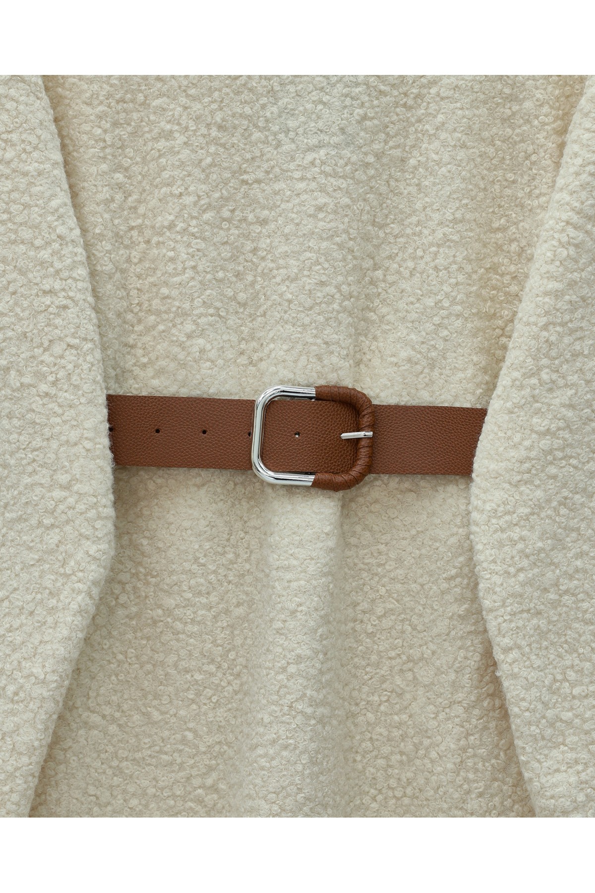 Thick  Belted Boucle Sweater -Ecru