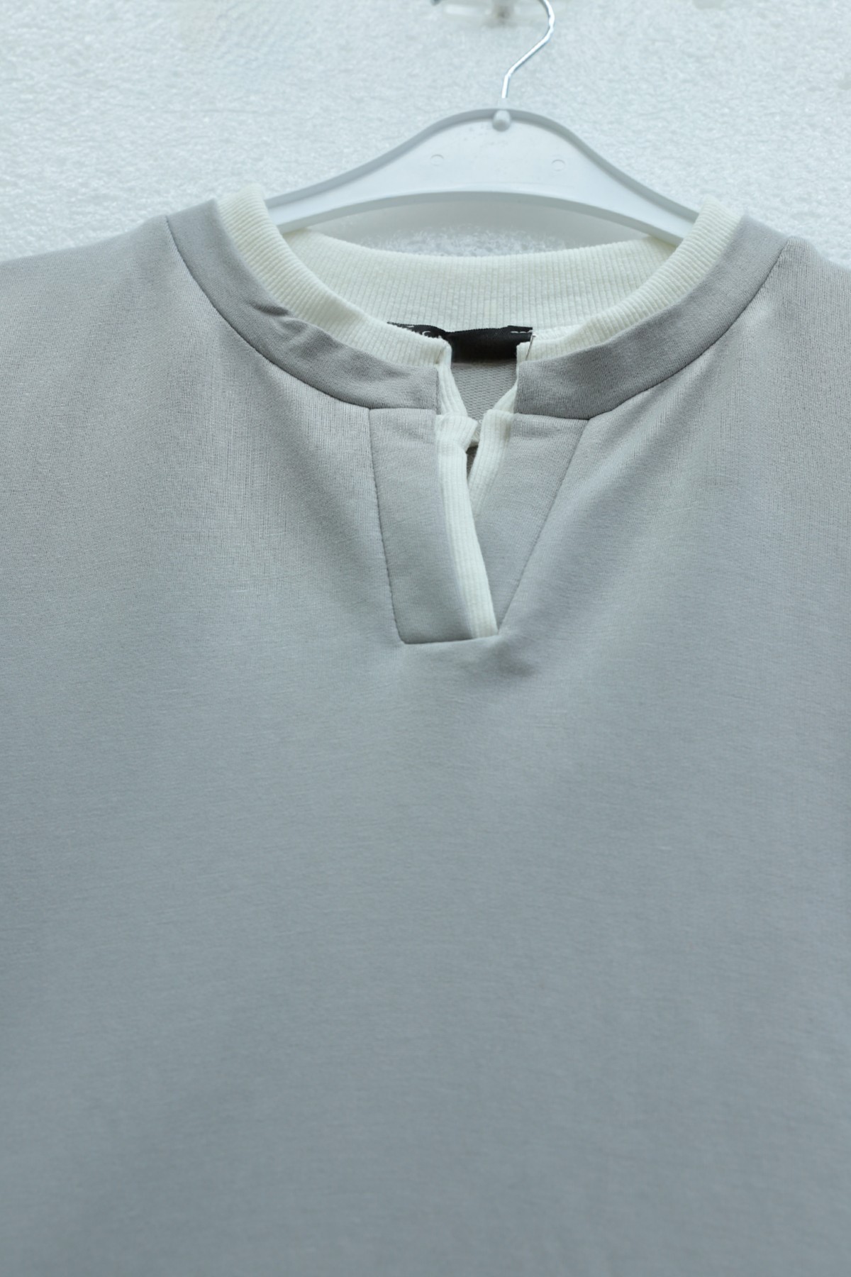 V-Neck Double Layer 2-Thread Cotton Blouse -Grey