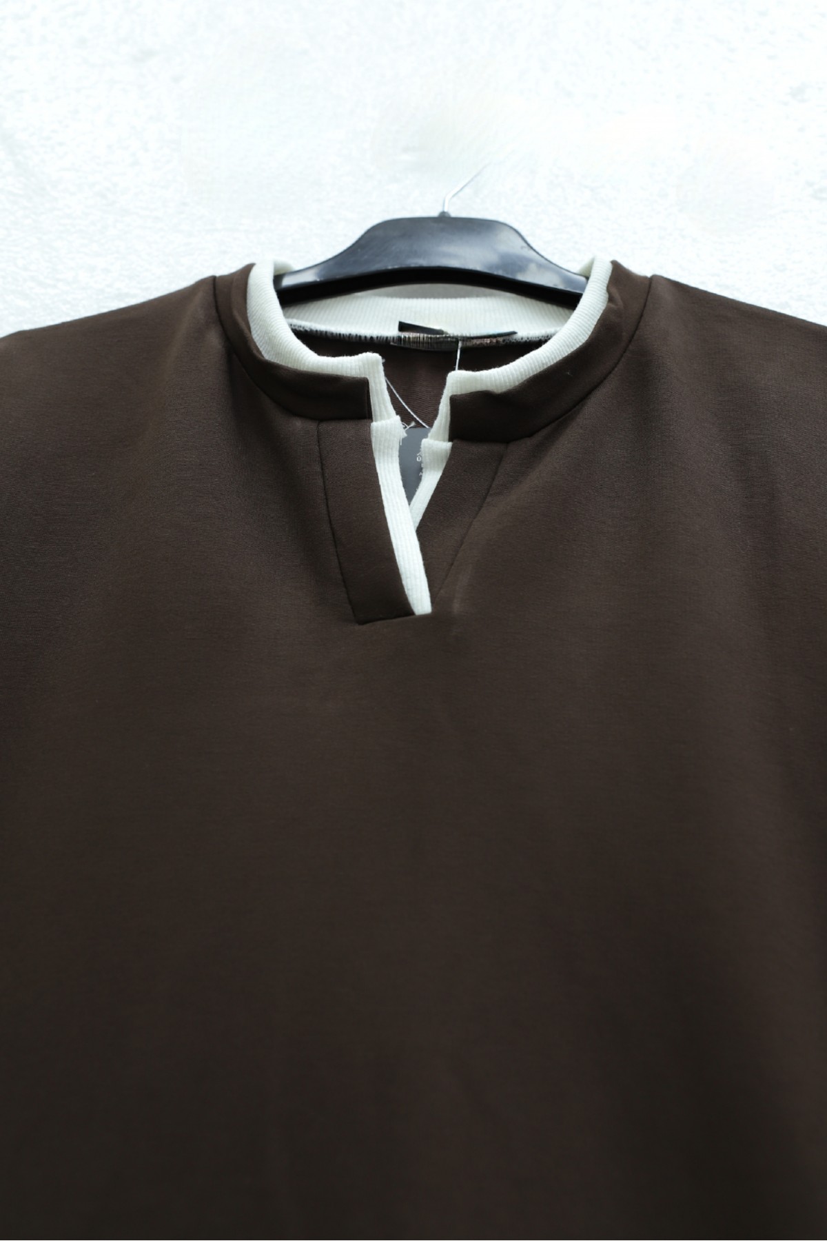 V-Neck Double Layer 2-Thread Cotton Blouse -Brown