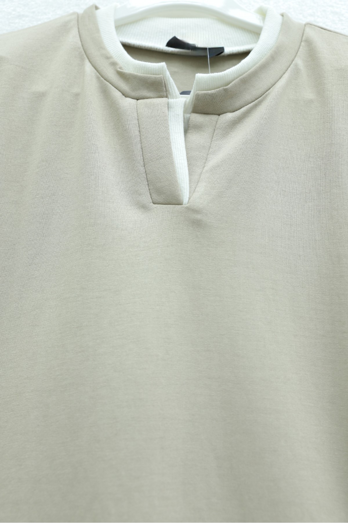 V-Neck Double Layer 2-Thread Cotton Blouse -Light Mink