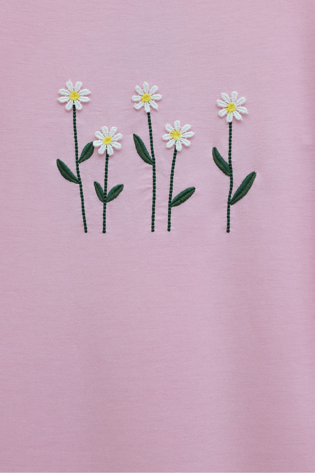 Round Neck Cotton Tunic with Daisy Embroidery -Pink