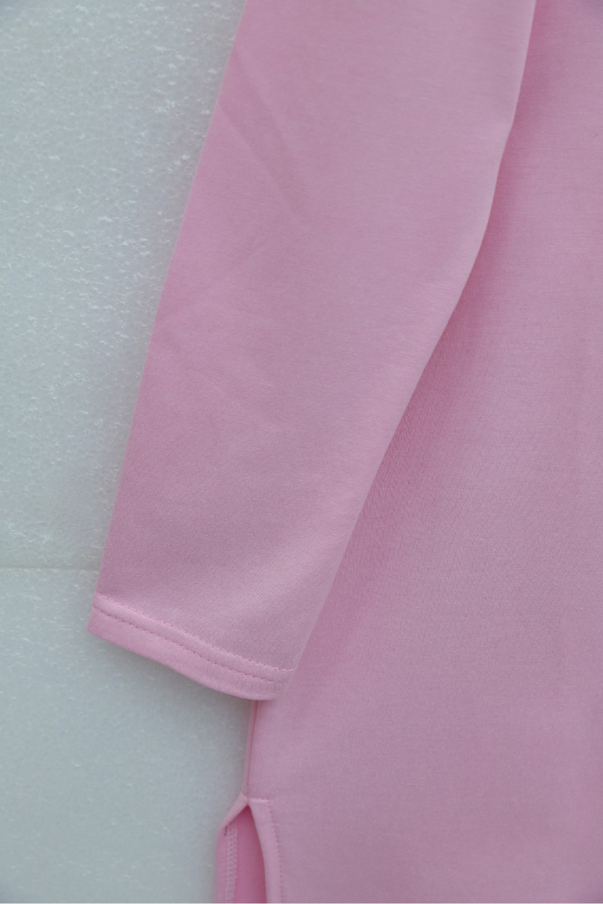 Crew Neck Cotton Tunic with Floral Embroidery on the Front -Pink