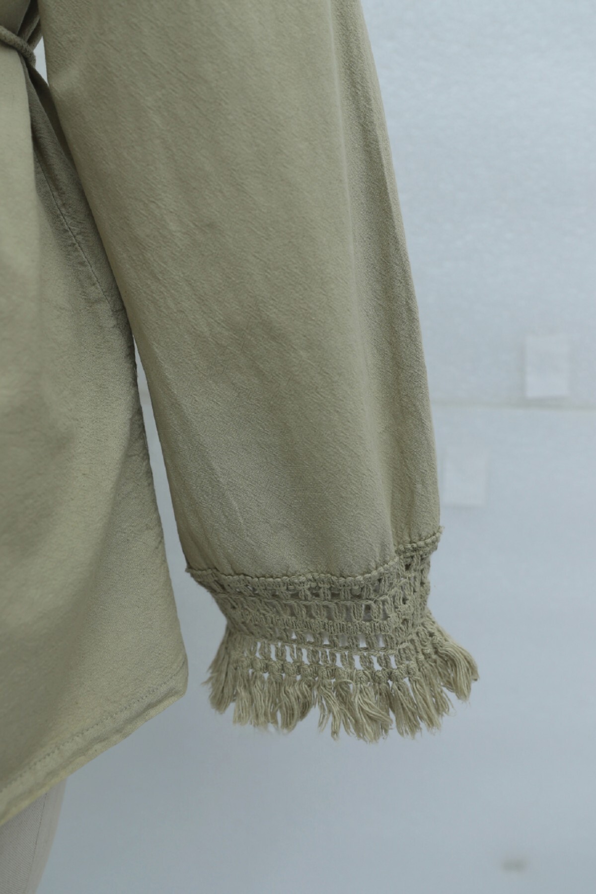 Linen Kimono with Tasseled Sleeves and Belted Waist  -Mink color