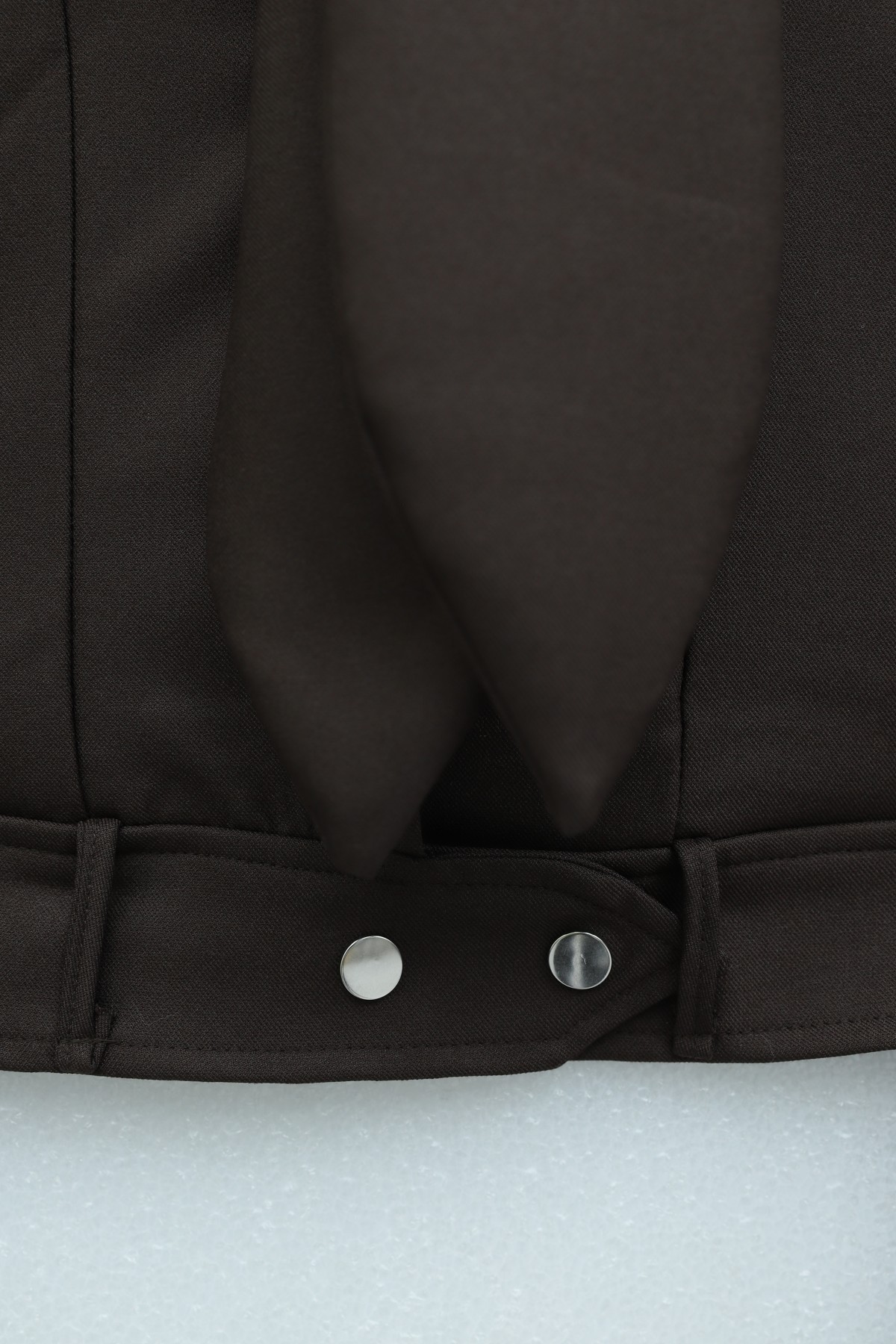 Gizli Düğmeli Fular Detaylı Etekli Diagonal Takım   -Kahve