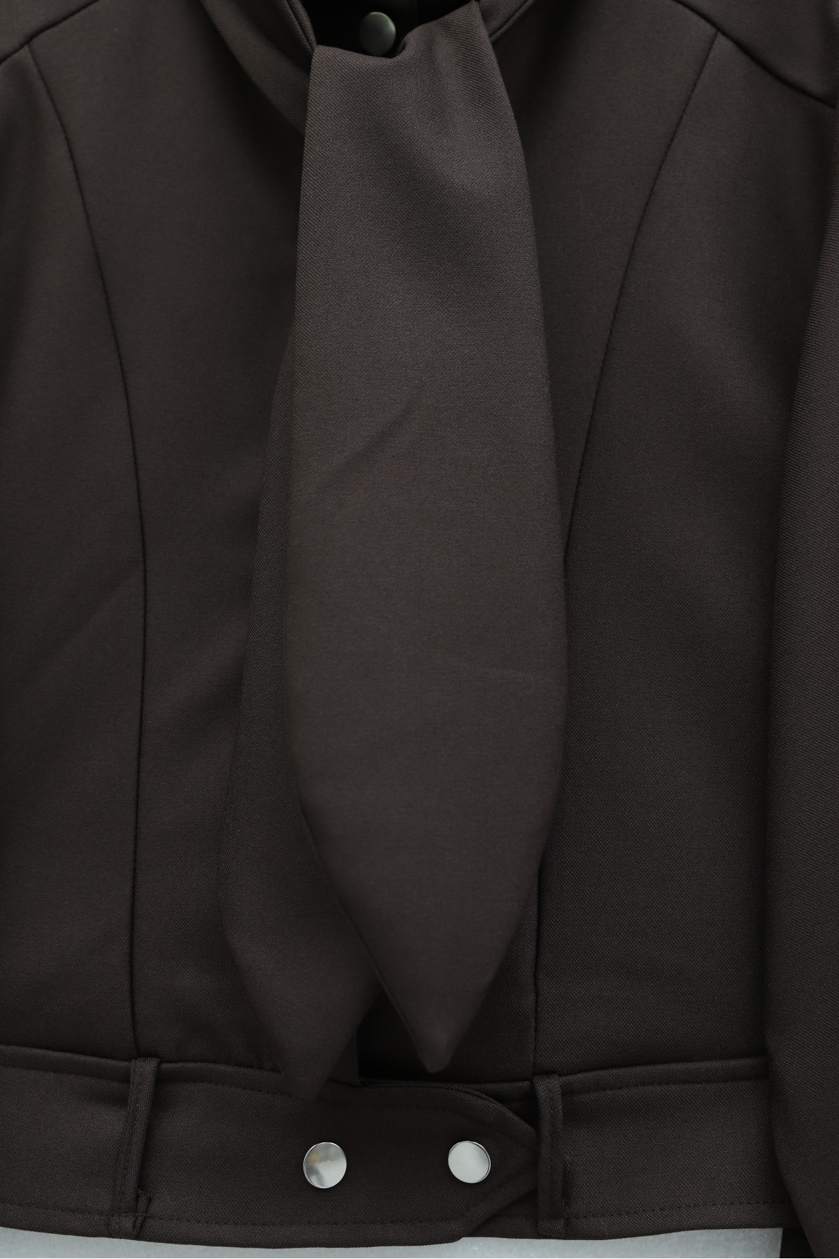 Gizli Düğmeli Fular Detaylı Etekli Diagonal Takım   -Kahve