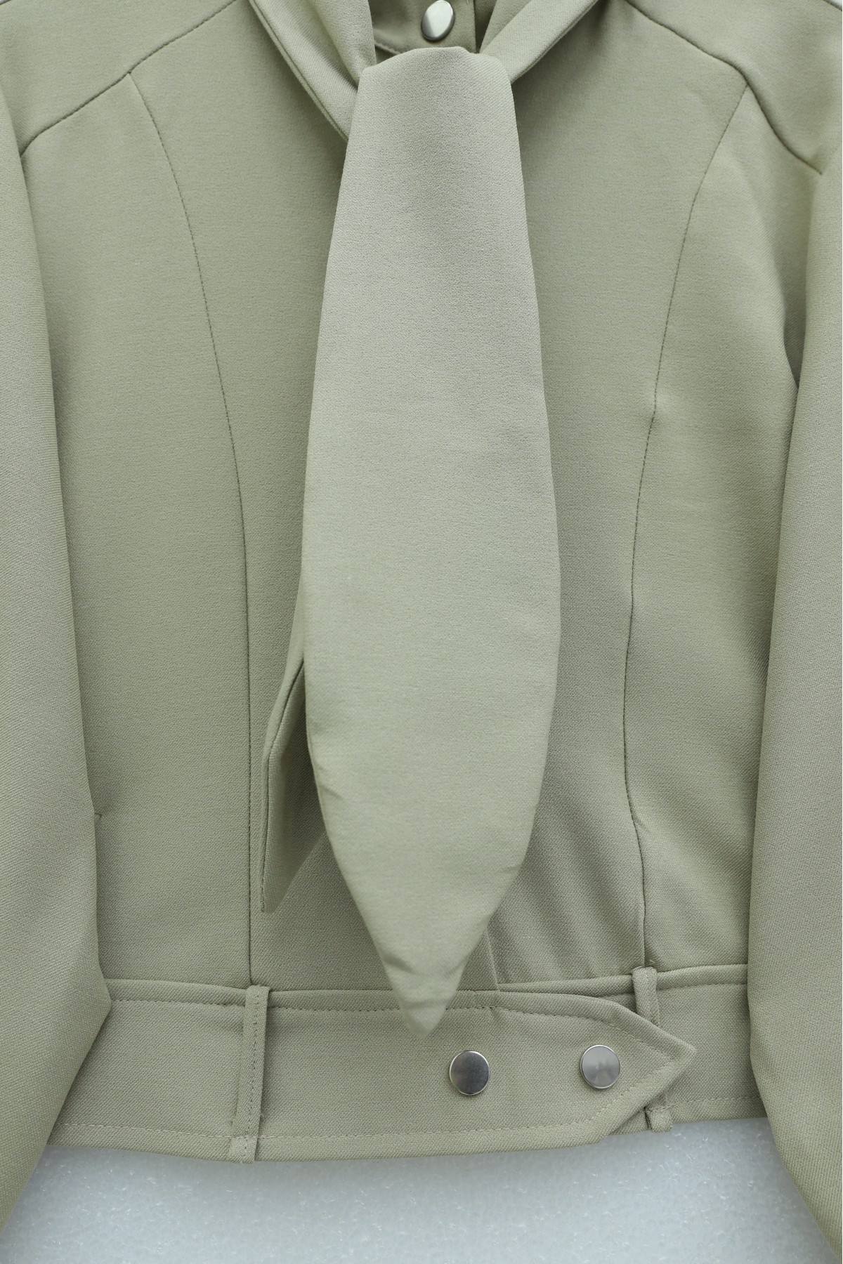 Gizli Düğmeli Fular Detaylı Etekli Diagonal Takım   -Taş