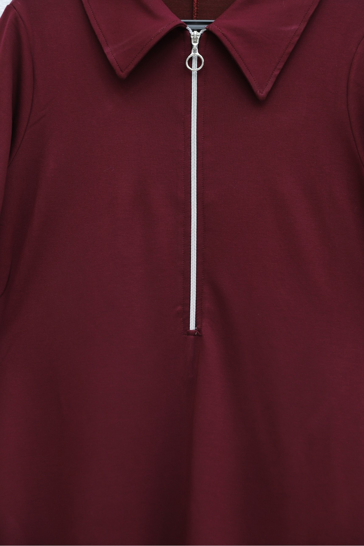 Half-Zip Shirt Collar Long Oysho Dress -Maroon