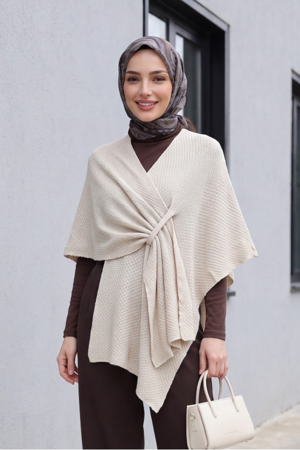 Loose Fit Everyday Knitted Poncho -Stone