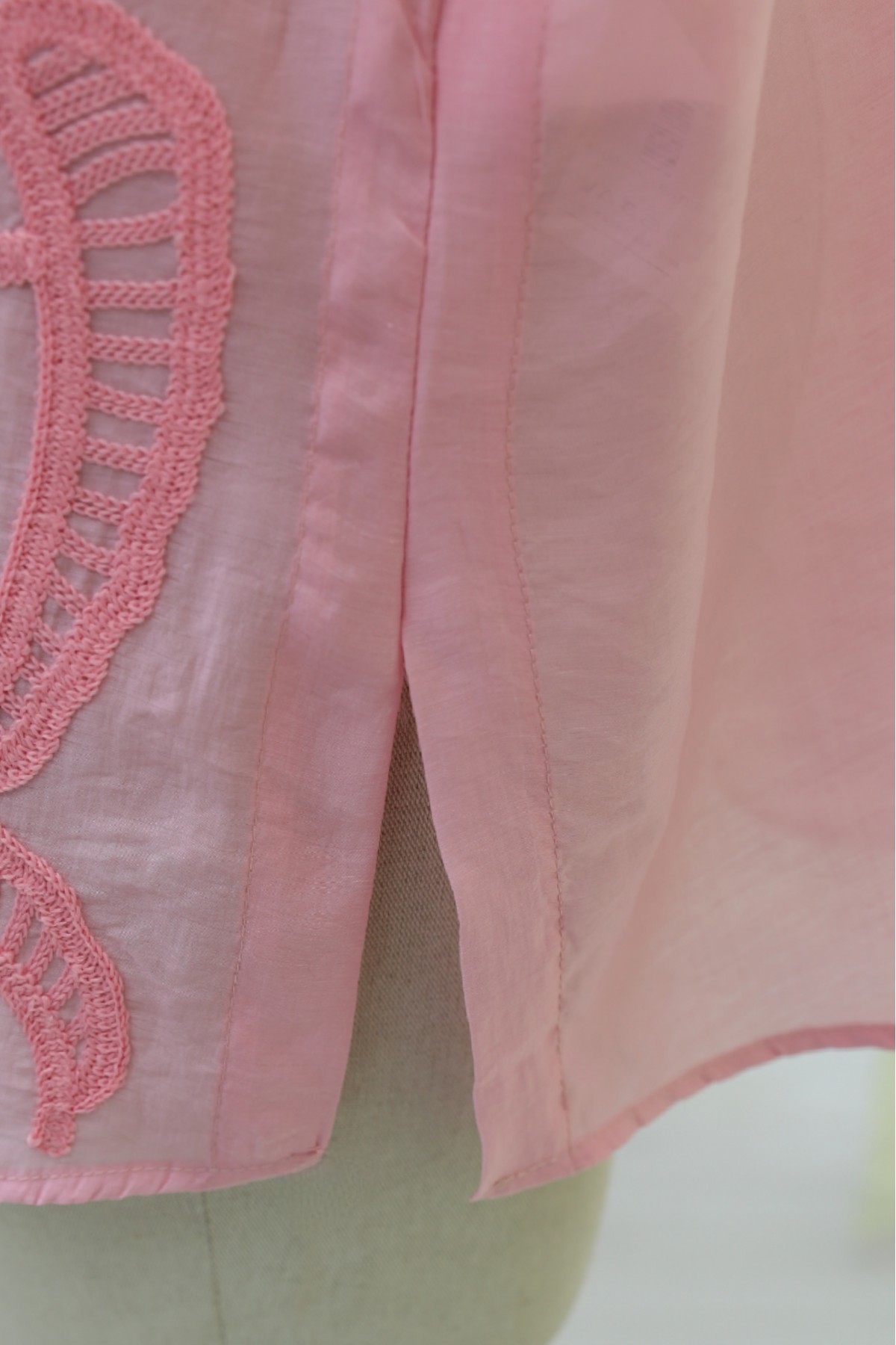 Asimetrik Nakışlı Düğmeli Tül Vual Tunik -Pembe