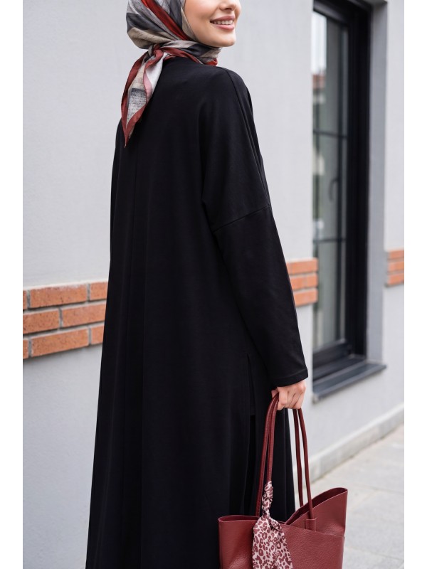 Pantolonu Cepli Likralı Oversize Üçlü Sendy Takım  -Siyah