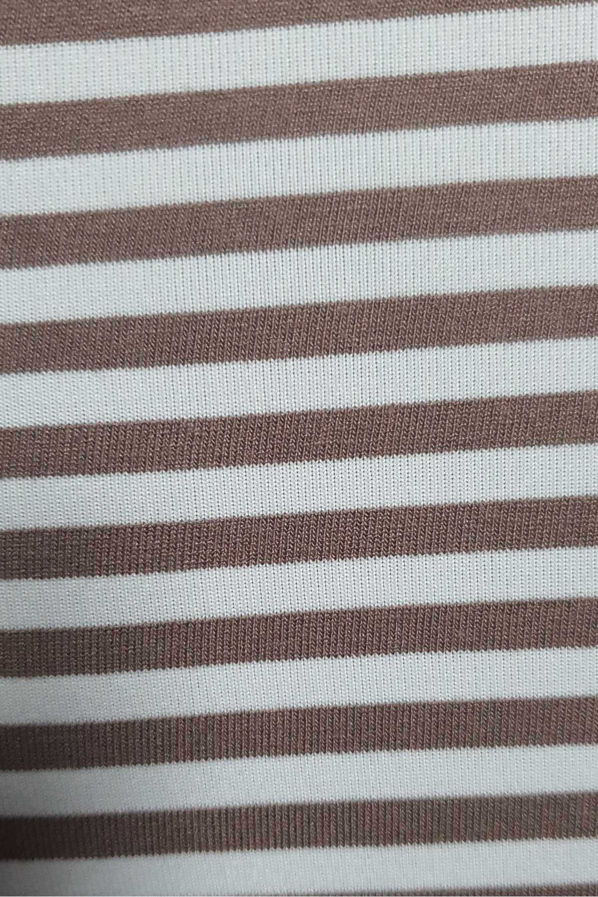 Bisiklet Yaka Çizgili Viskon Sweat -Açık Kahverengi