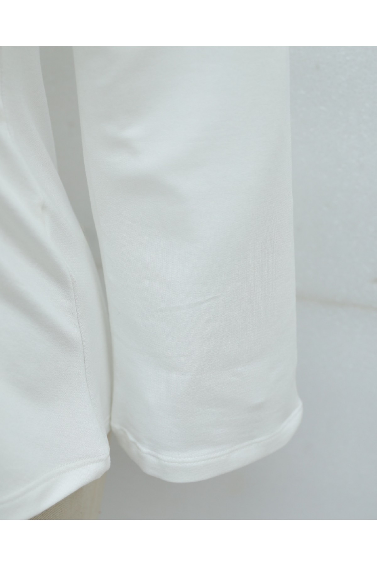 Asymmetrical Front Cut Cotton Sweatshirt with Drawstring Detail -White