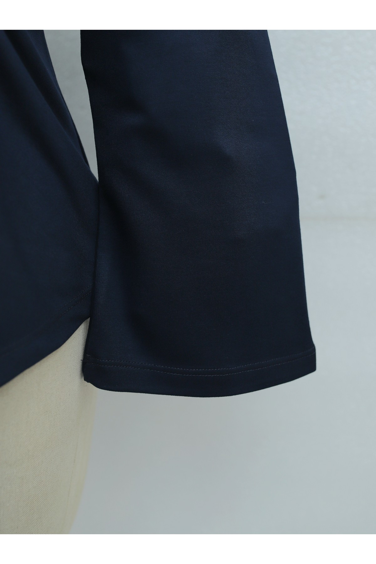 Asymmetrical Front Cut Cotton Sweatshirt with Drawstring Detail -Navy blue