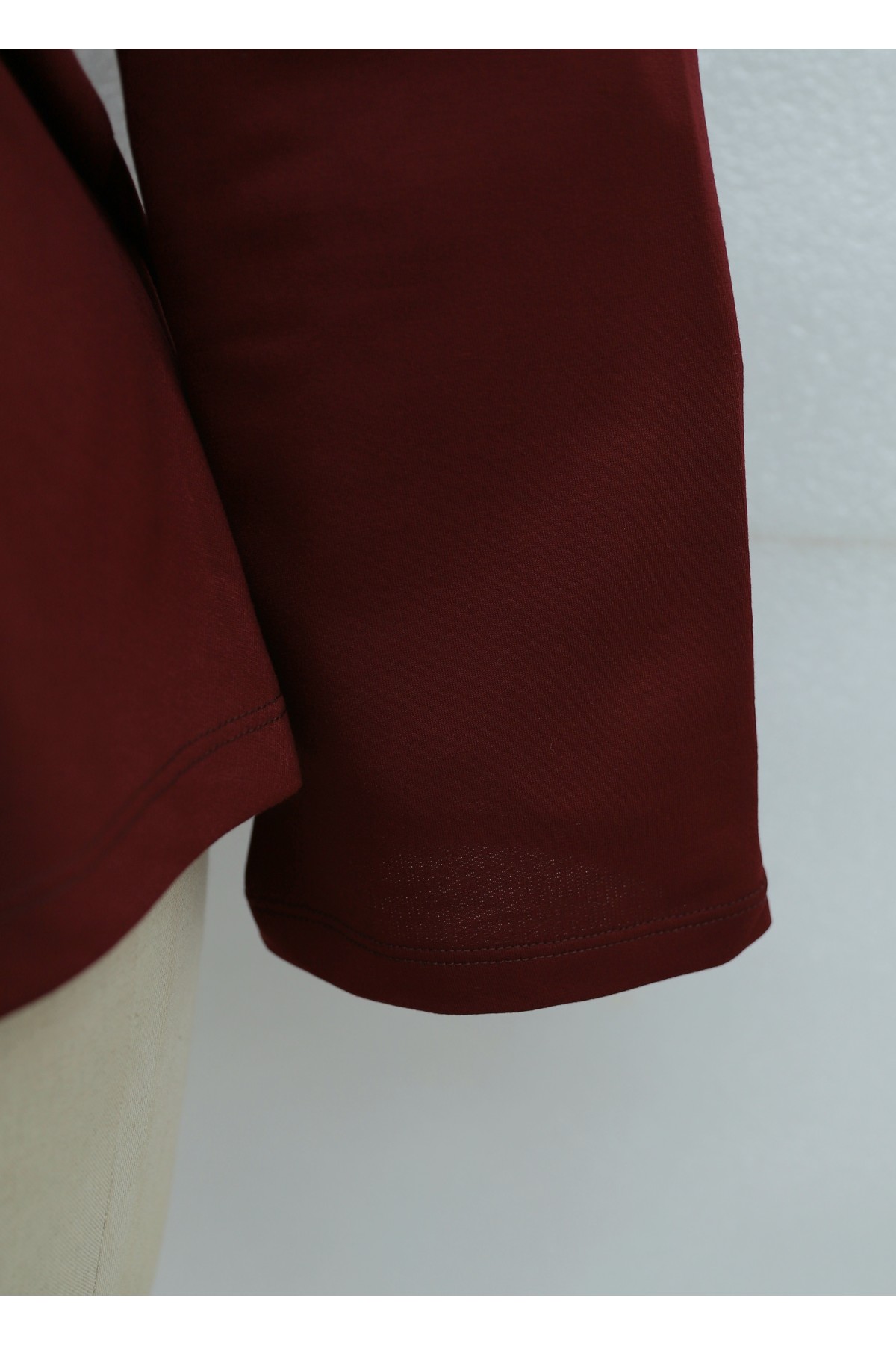 Önü Asimetrik Kesim Bağcık Detaylı Penye Sweat -Bordo