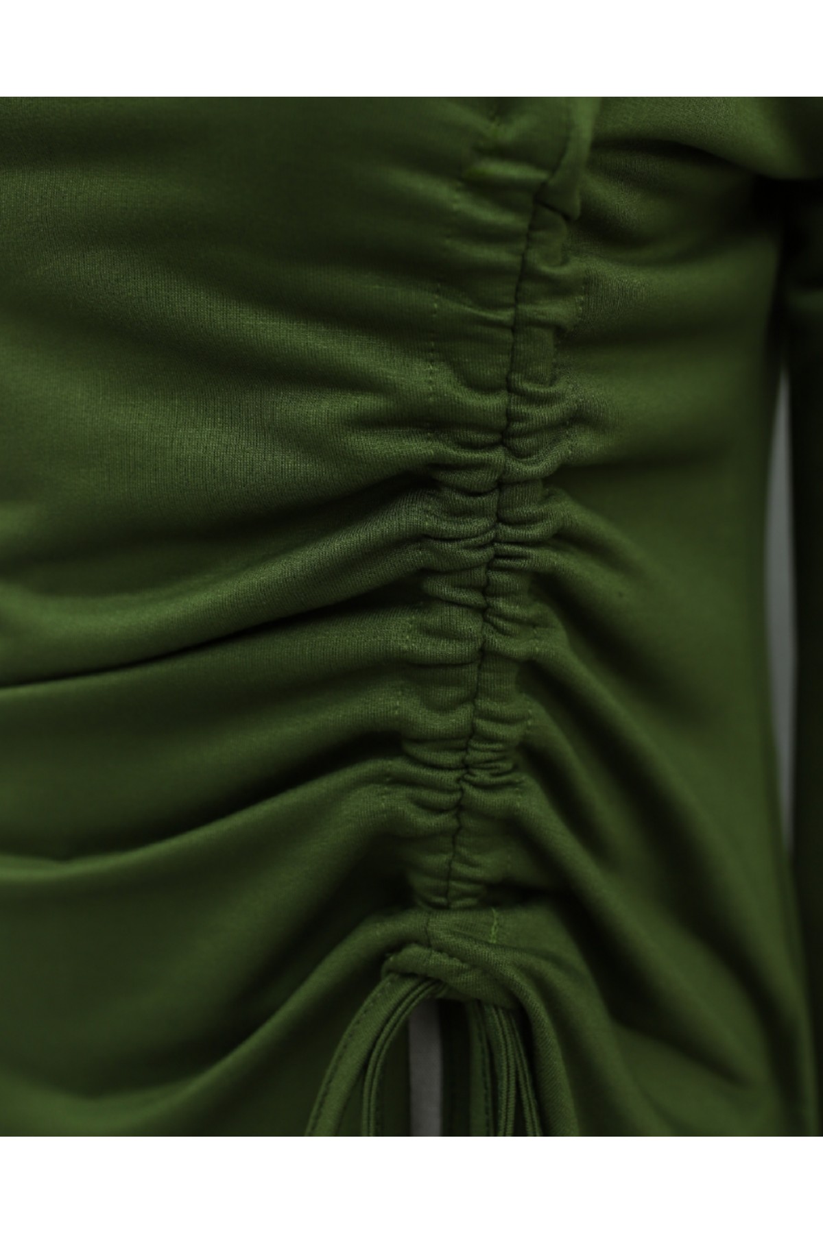 Önü Asimetrik Kesim Bağcık Detaylı Penye Sweat -Haki