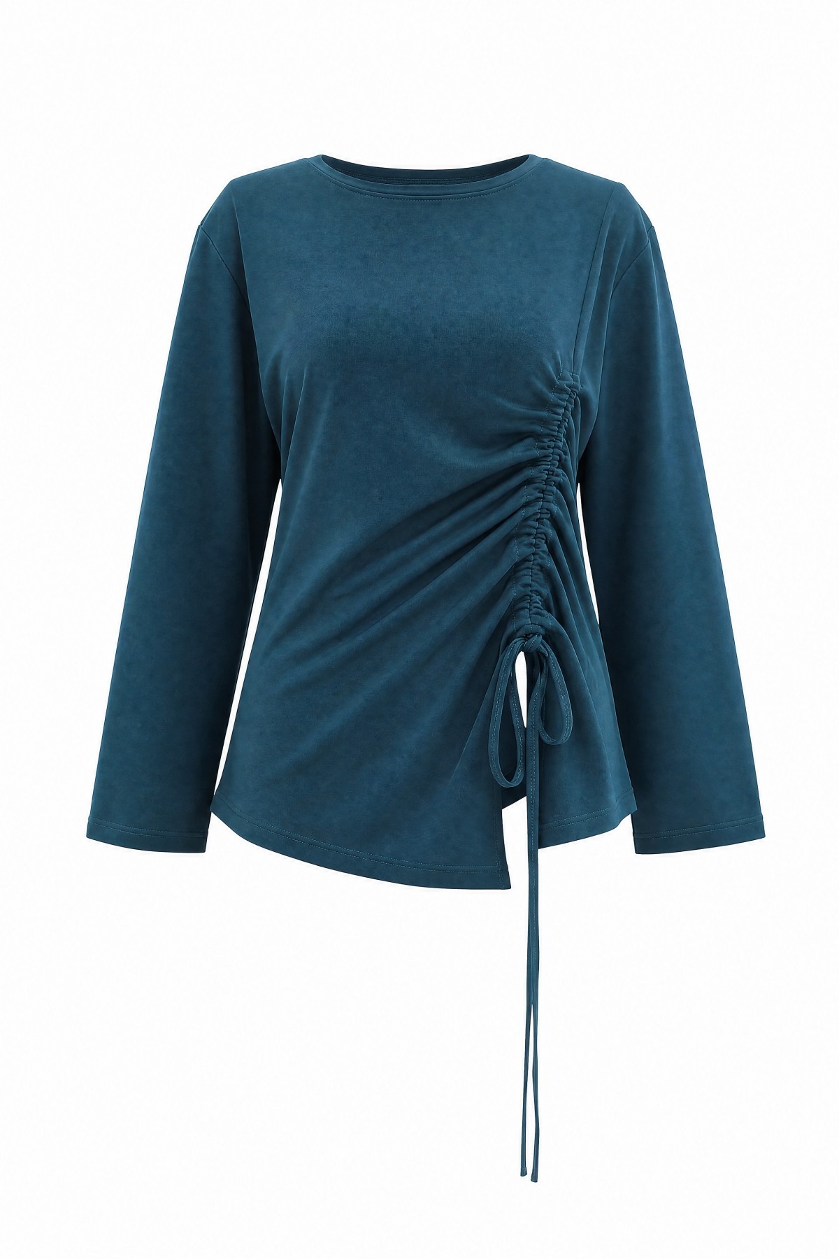Asymmetrical Front Cut Cotton Sweatshirt with Drawstring Detail -Oil color