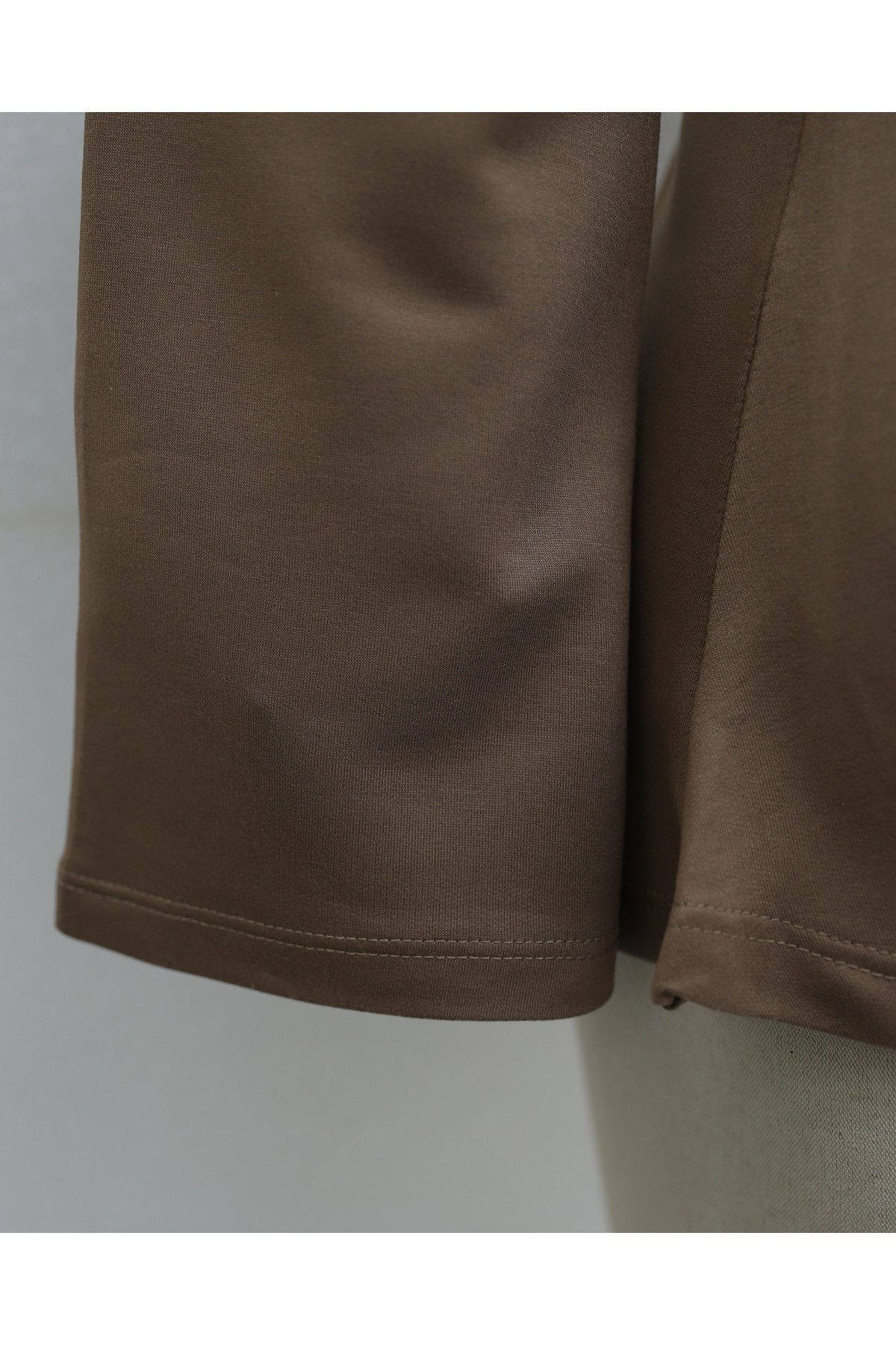 Asymmetrical Front Cut Cotton Sweatshirt with Drawstring Detail -Light coffee